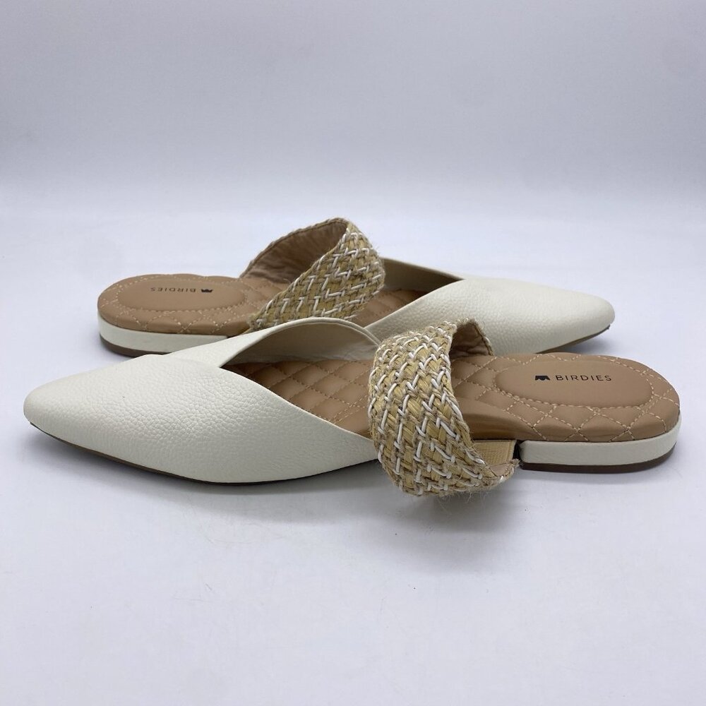 Birdies The Swan Pearl Cuff Size 10.5 White Leather Pointed Toe Mules Flats - Picture 10 of 13
